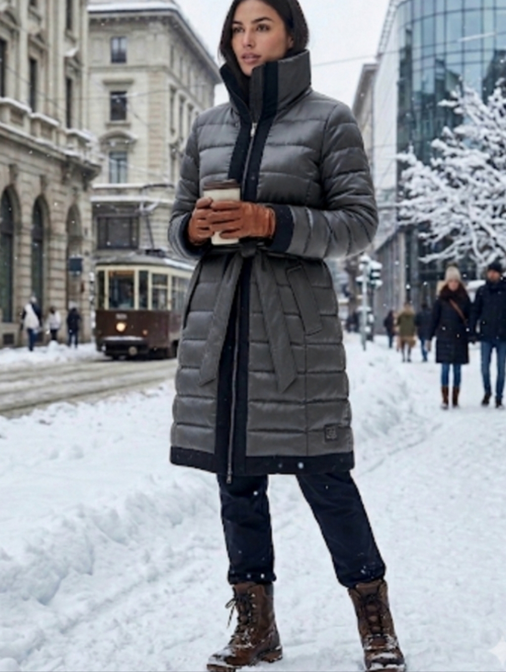 Weekend Max Mara Charcoal Gray Quilted Belted Puffer Coat Size 8